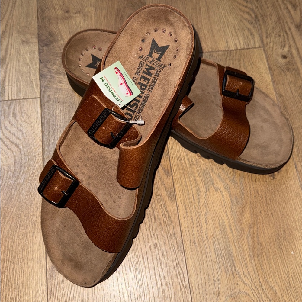 NEW MEPHISTO Men Zonder Sandal Tan Grain Leather NWT Sz 11 US / 45 EU Portugal - Picture 5 of 6
